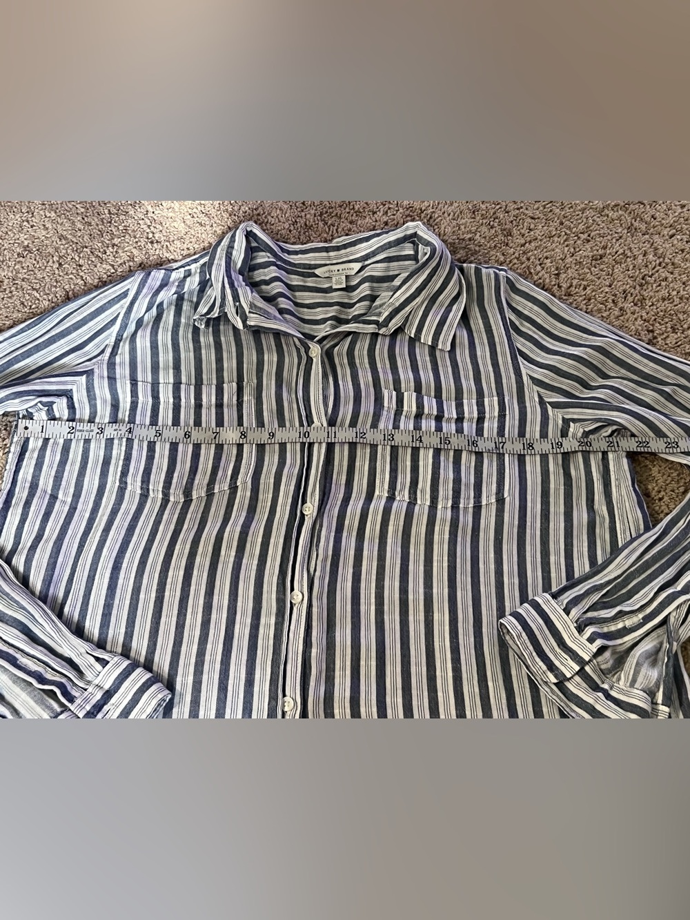 Lucky Brand Navy & White Striped Button-Down casual shirt - Picture 3 of 4